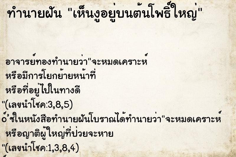ทำนายฝันเห็นงูอยู่บนต้นโพธิ์ใหญ่ ทำนายฝันทำนายฝันเห็นงูอยู่บนต้นโพธิ์ใหญ่