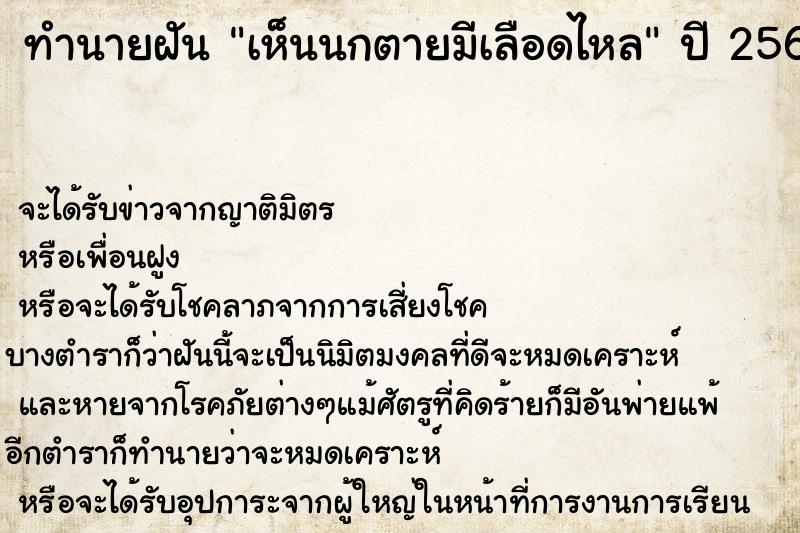 ทำนายฝันทำนายฝันเห็นนกตายมีเลือดไหล