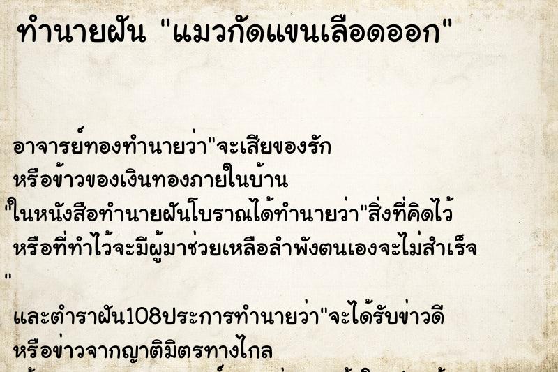 ทำนายฝัน แมวกัดแขนเลือดออก ทำนายฝัน แมวกัดแขนเลือดออก
