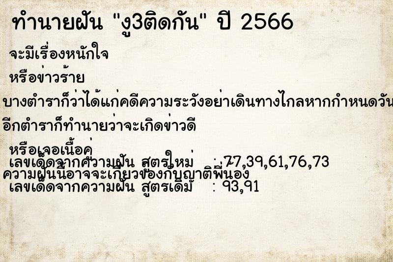 ทำนายฝันทำนายฝันงู3ติดกัน