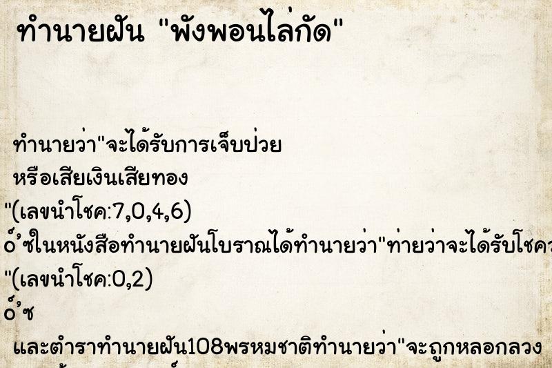ทำนายฝันพังพอนไล่กัด ทำนายฝันทำนายฝันพังพอนไล่กัด