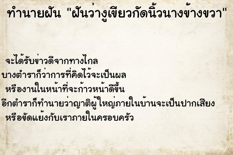 ทำนายฝันฝันว่างูเขียวกัดนิ้วนางข้างขวา ทำนายฝันทำนายฝันฝันว่างูเขียวกัดนิ้วนางข้างขวา