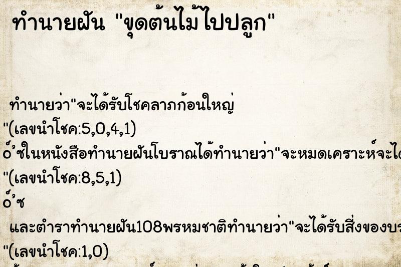 ทำนายฝัน ขุดต้นไม้ไปปลูก