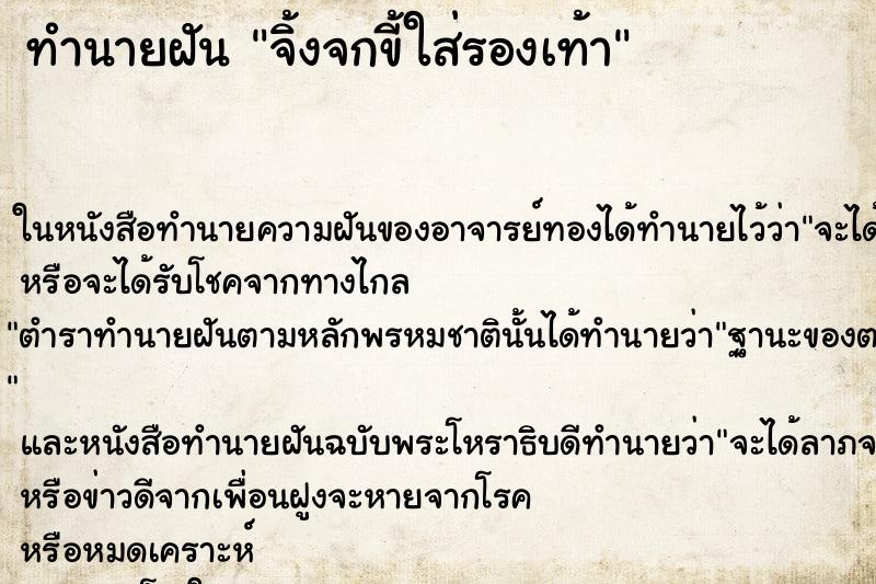 ทำนายฝันจิ้งจกขี้ใส่รองเท้า ทำนายฝันทำนายฝันจิ้งจกขี้ใส่รองเท้า