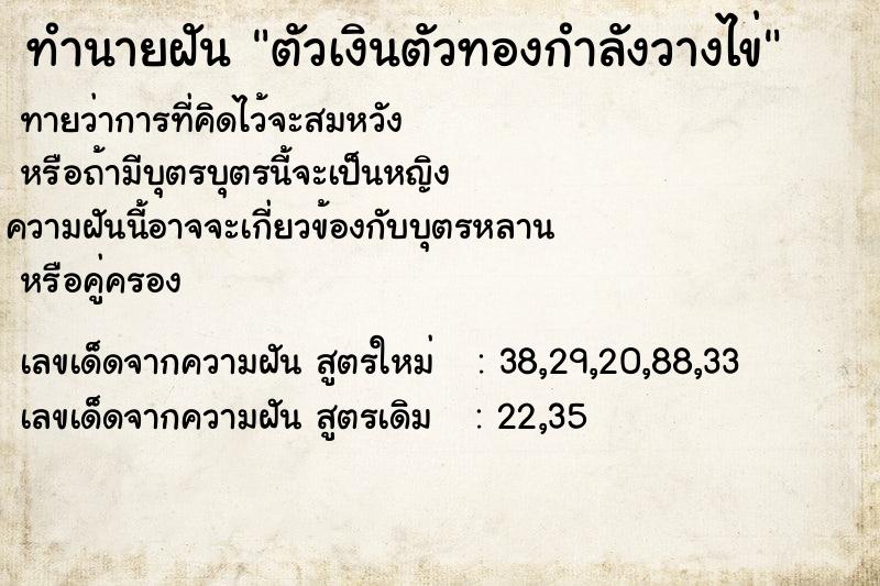ทำนายฝัน ตัวเงินตัวทองกำลังวางไข่ ทำนายฝัน ตัวเงินตัวทองกำลังวางไข่