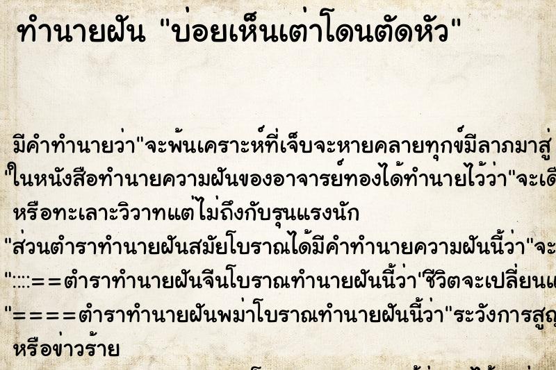 ทำนายฝันทำนายฝันบ่อยเห็นเต่าโดนตัดหัว