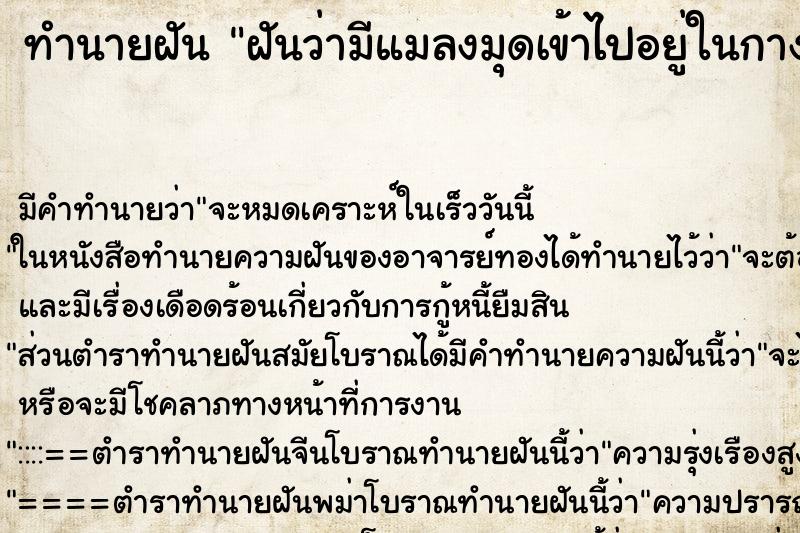 ทำนายฝัน ฝันว่ามีแมลงมุดเข้าไปอยู่ในกางเกงในของตัวเรา ทำนายฝัน ฝันว่ามีแมลงมุดเข้าไปอยู่ในกางเกงในของตัวเรา
