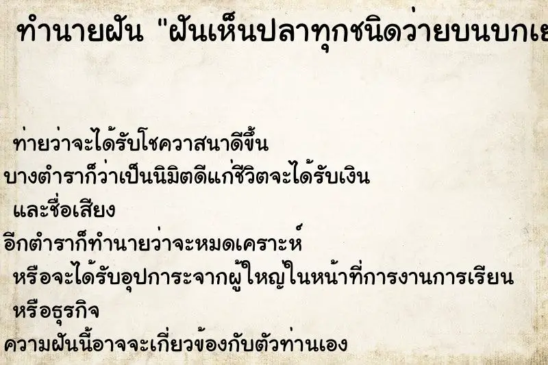 ทำนายฝัน ฝันเห็นปลาทุกชนิดว่ายบนบกเยอะมาก ตำราโบราณ แม่นที่สุดในโลก