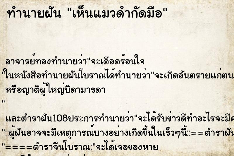 ทำนายฝันเห็นแมวดํากัดมือ ทำนายฝันทำนายฝันเห็นแมวดํากัดมือ