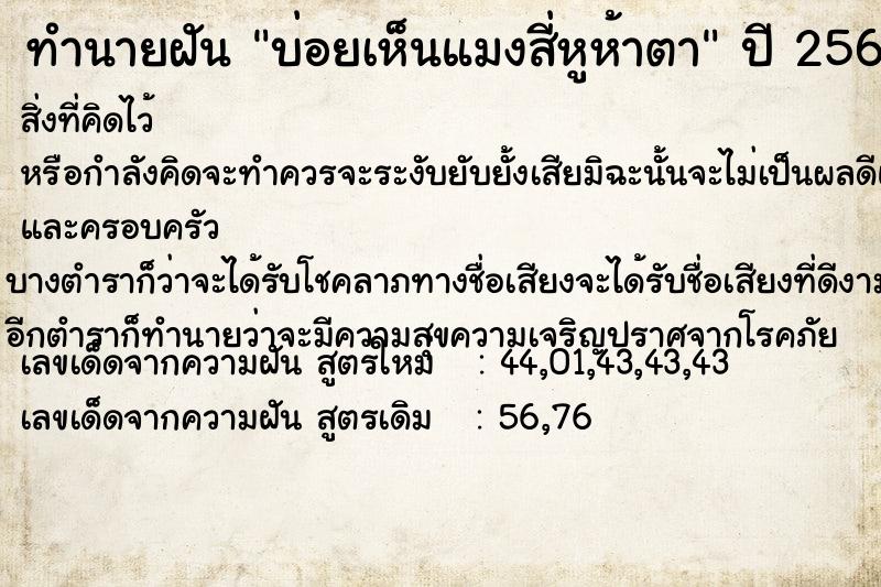 ทำนายฝันทำนายฝันบ่อยเห็นแมงสี่หูห้าตา