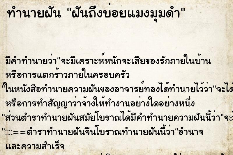 ทำนายฝัน ฝันถึงบ่อยแมงมุมดำ ทำนายฝัน ฝันถึงบ่อยแมงมุมดำ
