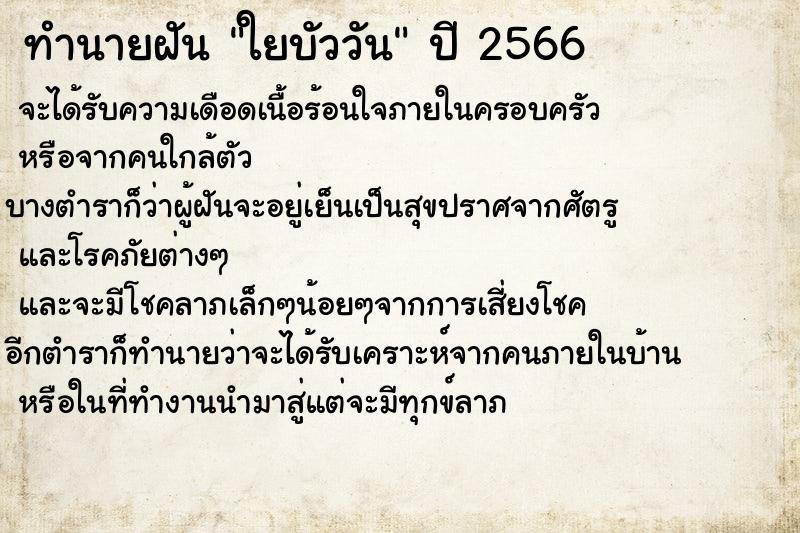 ทำนายฝันทำนายฝันใยบัววัน