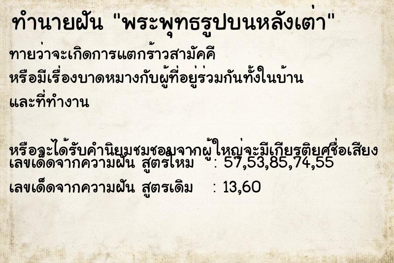 ทำนายฝัน พระพุทธรูปบนหลังเต่า ทำนายฝัน พระพุทธรูปบนหลังเต่า