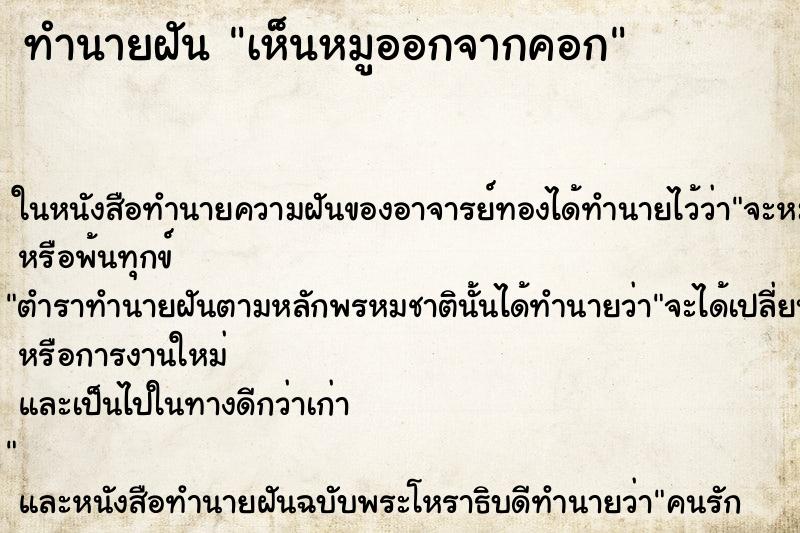 ทำนายฝัน เห็นหมูออกจากคอก
