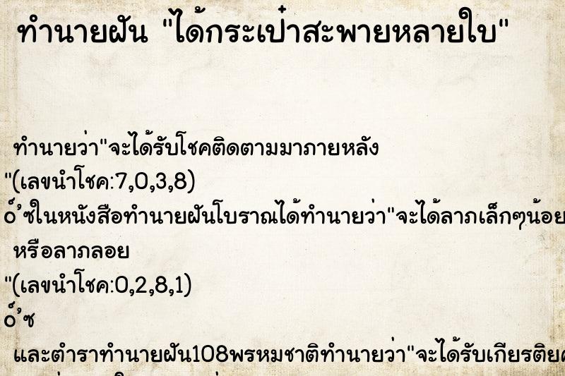 ทำนายฝันทำนายฝันได้กระเป๋าสะพายหลายใบ