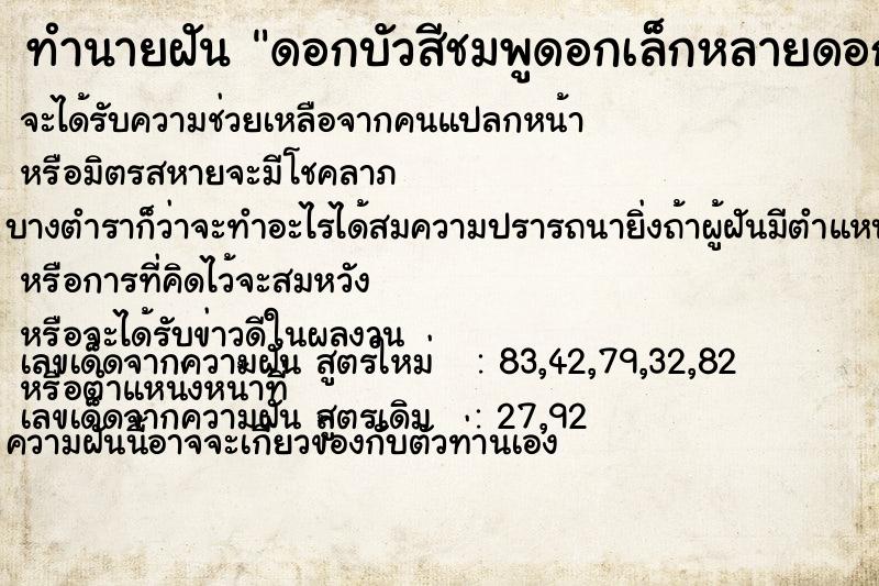ทำนายฝัน ดอกบัวสีชมพูดอกเล็กหลายดอก ทำนายฝัน ดอกบัวสีชมพูดอกเล็กหลายดอก