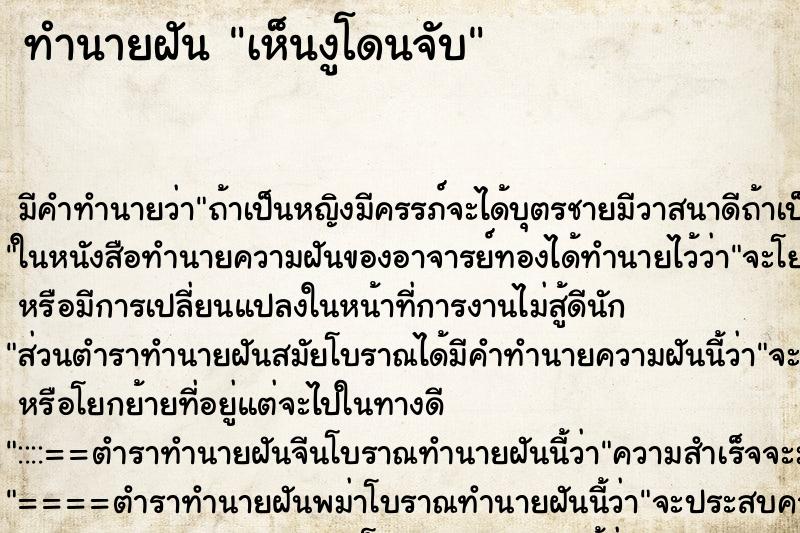ทำนายฝัน เห็นงูโดนจับ ทำนายฝัน เห็นงูโดนจับ