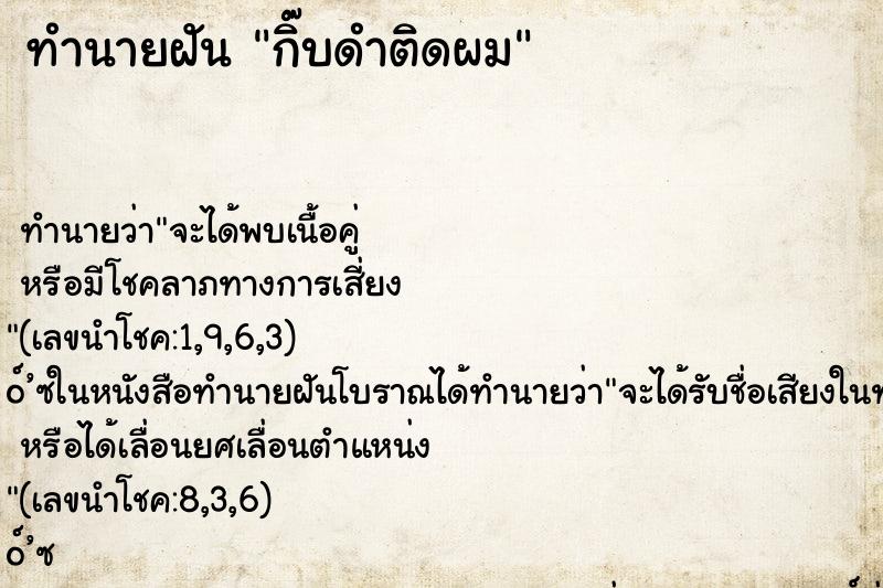 ทำนายฝันกิ๊บดำติดผม ทำนายฝันทำนายฝันกิ๊บดำติดผม