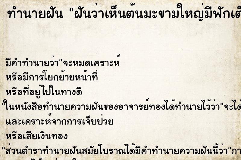 ทำนายฝันฝันว่าเห็นต้นมะขามใหญ่มีฟักเต็มต้น ทำนายฝันทำนายฝันฝันว่าเห็นต้นมะขามใหญ่มีฟักเต็มต้น