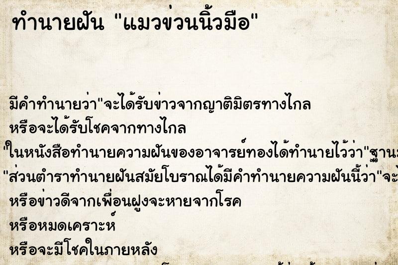 ทำนายฝันทำนายฝันแมวข่วนนิ้วมือ