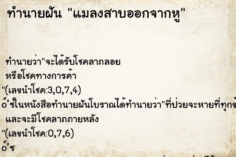 ทำนายฝัน แมลงสาบออกจากหู