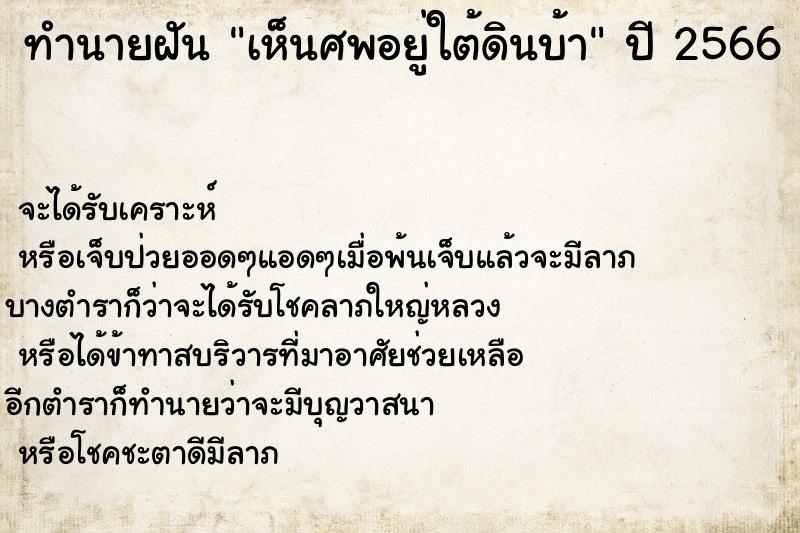 ทำนายฝันเห็นศพอยู่ใต้ดินบ้า ทำนายฝันทำนายฝันเห็นศพอยู่ใต้ดินบ้า