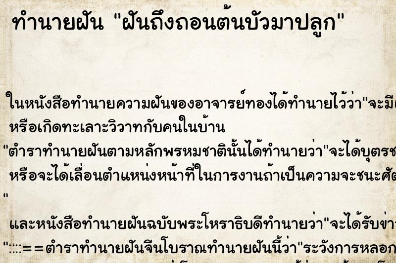 ทำนายฝันทำนายฝันฝันถึงถอนต้นบัวมาปลูก