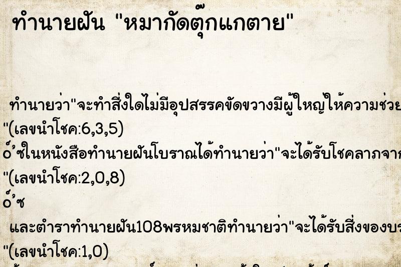 ทำนายฝัน หมากัดตุ๊กแกตาย ตำราโบราณ แม่นที่สุดในโลก