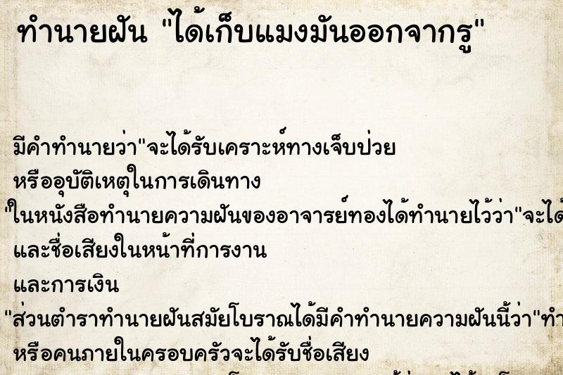 ทำนายฝัน ได้เก็บแมงมันออกจากรู ตำราโบราณ แม่นที่สุดในโลก