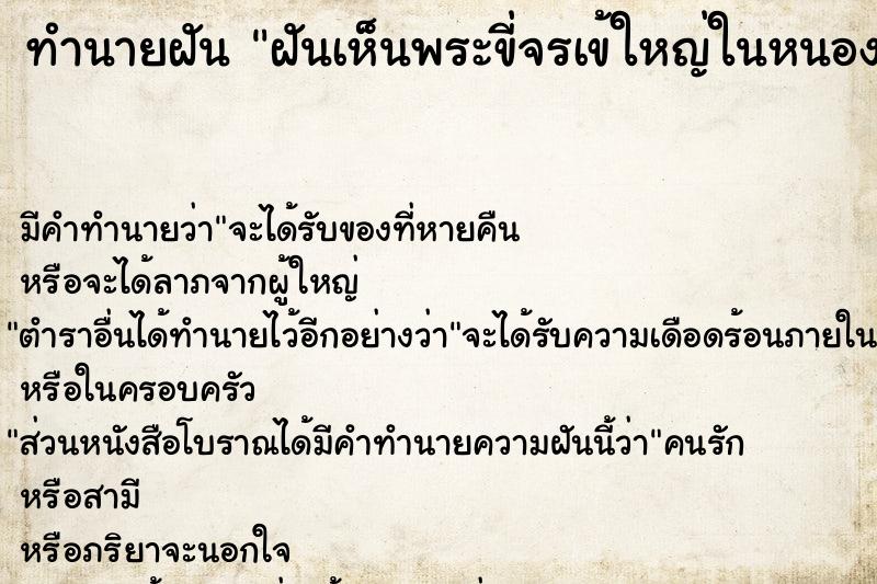 ทำนายฝันฝันเห็นพระขี่จรเข้ใหญ่ในหนองน้ำ ทำนายฝันทำนายฝันฝันเห็นพระขี่จรเข้ใหญ่ในหนองน้ำ