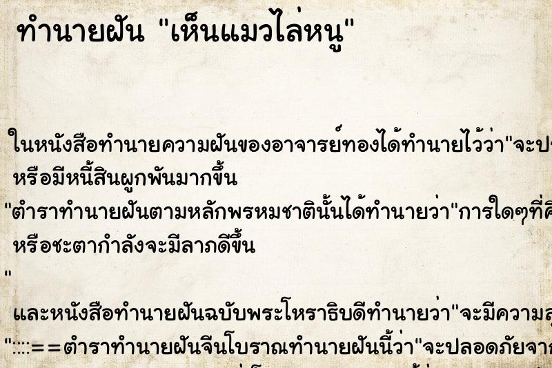 ทำนายฝันเห็นแมวไล่หนู ทำนายฝันทำนายฝันเห็นแมวไล่หนู