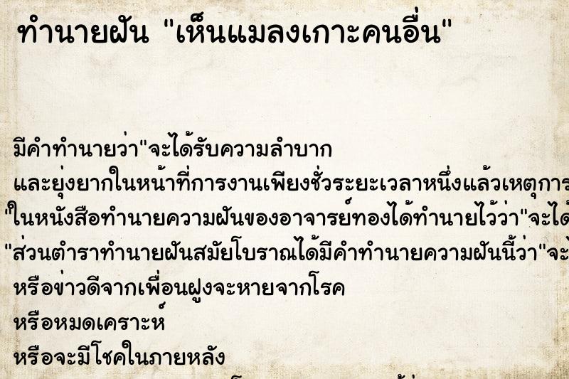 ทำนายฝันทำนายฝันเห็นแมลงเกาะคนอื่น