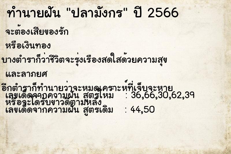 ทำนายฝัน ปลามังกร ทำนายฝัน ปลามังกร