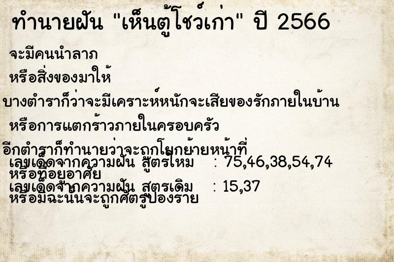 ทำนายฝัน เห็นตู้โชว์เก่า ทำนายฝัน เห็นตู้โชว์เก่า