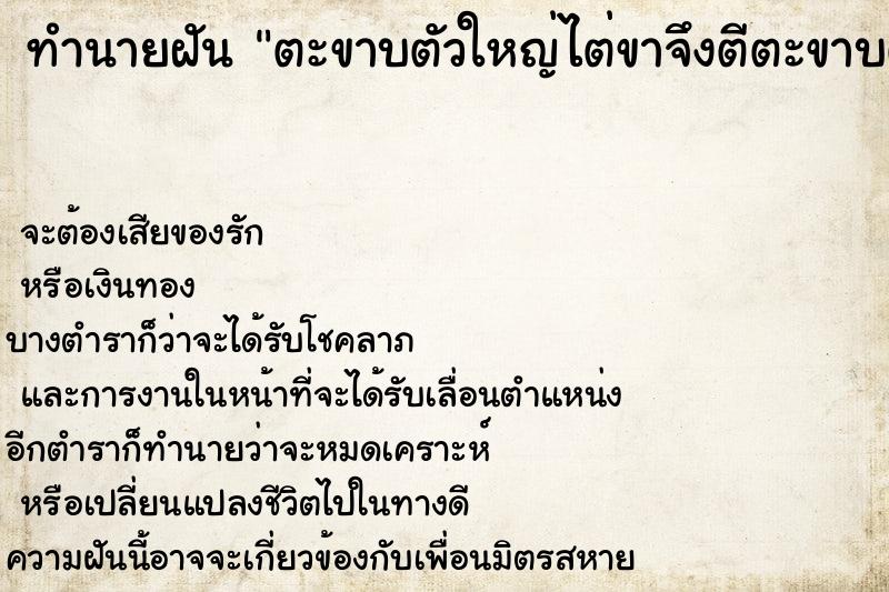 ทำนายฝันตะขาบตัวใหญ่ไต่ขาจึงตีตะขาบตัวใหญ่ตาย ทำนายฝันทำนายฝันตะขาบตัวใหญ่ไต่ขาจึงตีตะขาบตัวใหญ่ตาย