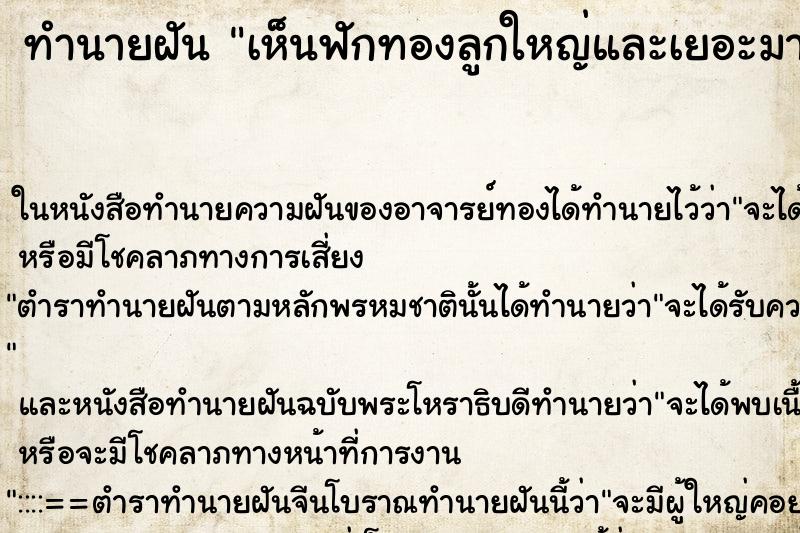 ทำนายฝันเห็นฟักทองลูกใหญ่และเยอะมาก ทำนายฝันทำนายฝันเห็นฟักทองลูกใหญ่และเยอะมาก
