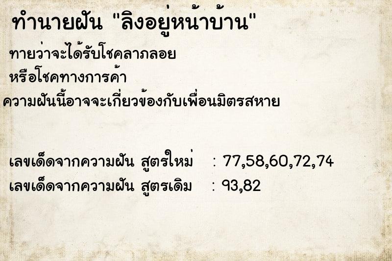 ทำนายฝัน ลิงอยู่หน้าบ้าน ทำนายฝัน ลิงอยู่หน้าบ้าน