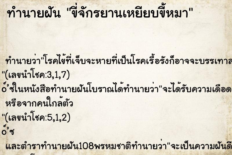 ทำนายฝัน ขี่จักรยานเหยียบขี้หมา ทำนายฝัน ขี่จักรยานเหยียบขี้หมา