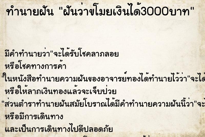 ทำนายฝัน ฝันว่าขโมยเงินได้3000บาท ตำราโบราณ แม่นที่สุดในโลก