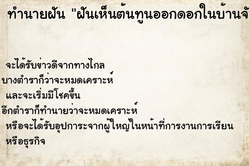 ทำนายฝันทำนายฝันฝันเห็นต้นทูนออกดอกในบ้านจัน