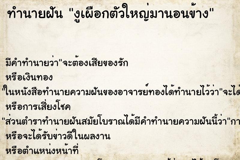 ทำนายฝันงูเผือกตัวใหญ่มานอนข้าง ทำนายฝันทำนายฝันงูเผือกตัวใหญ่มานอนข้าง