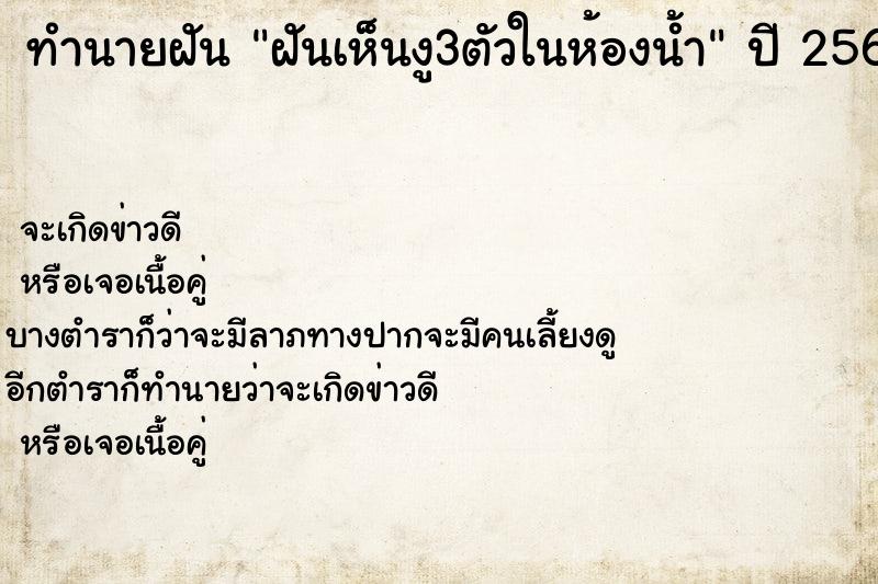 ทำนายฝันฝันเห็นงู3ตัวในห้องน้ำ ทำนายฝันทำนายฝันฝันเห็นงู3ตัวในห้องน้ำ