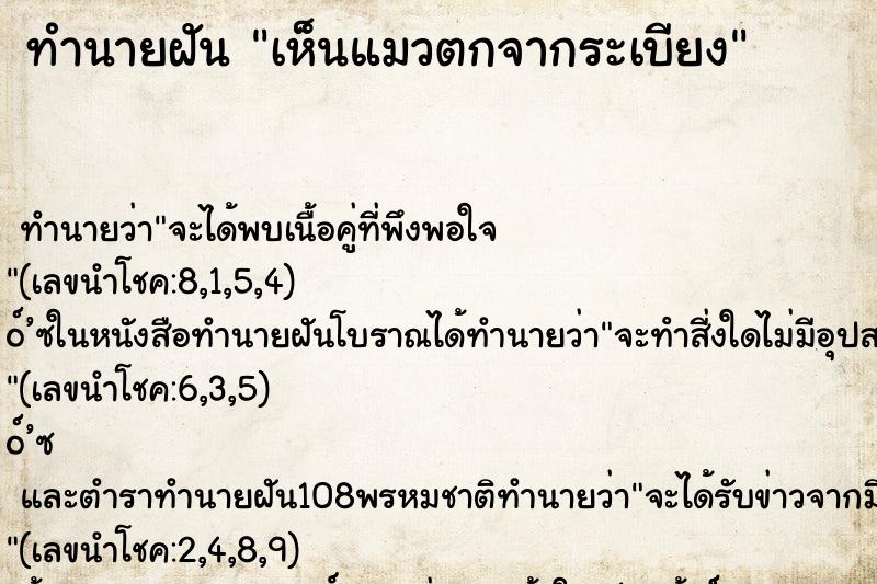 ทำนายฝันทำนายฝันเห็นแมวตกจากระเบียง