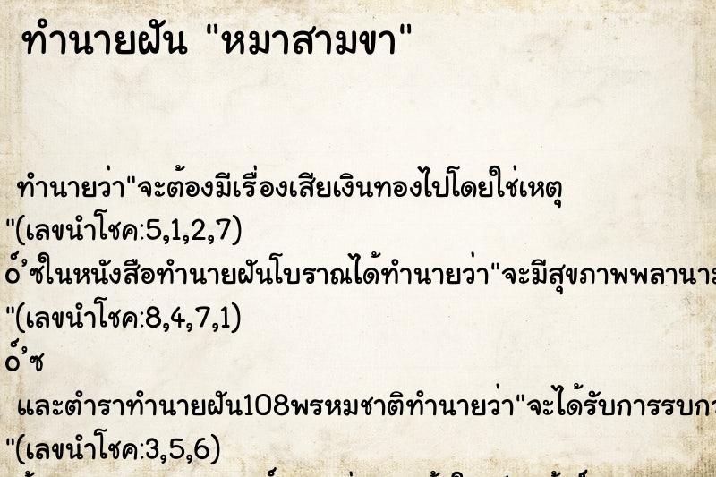 ทำนายฝัน หมาสามขา