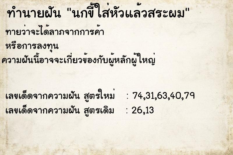 ทำนายฝันทำนายฝันนกขี้ใส่หัวแล้วสระผม