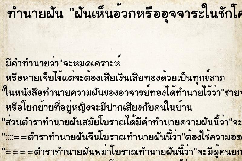 ทำนายฝัน ฝันเห็นอ้วกหรืออุจจาระในชักโครก ทำนายฝัน ฝันเห็นอ้วกหรืออุจจาระในชักโครก