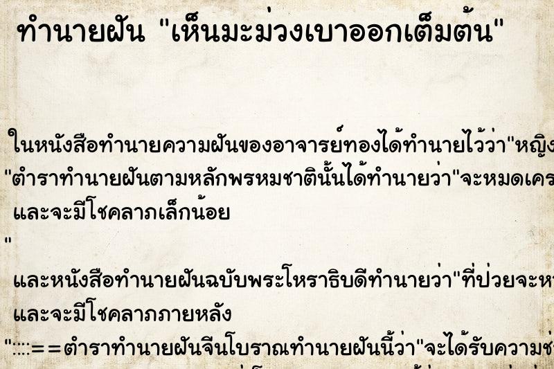 ทำนายฝัน เห็นมะม่วงเบาออกเต็มต้น