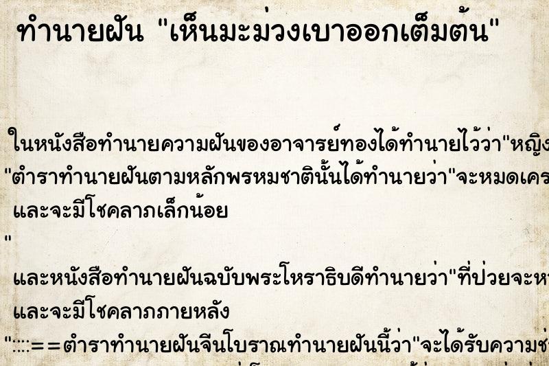 ทำนายฝัน เห็นมะม่วงเบาออกเต็มต้น ตำราโบราณ แม่นที่สุดในโลก