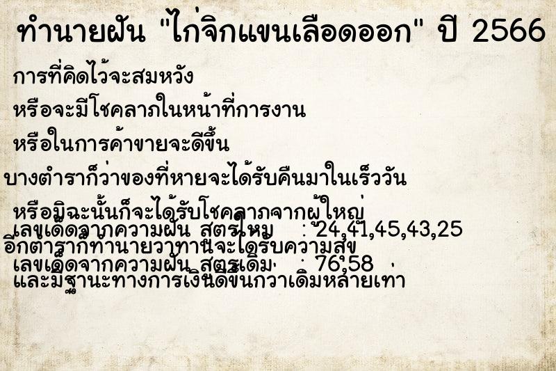 ทำนายฝัน ไก่จิกแขนเลือดออก ตำราโบราณ แม่นที่สุดในโลก