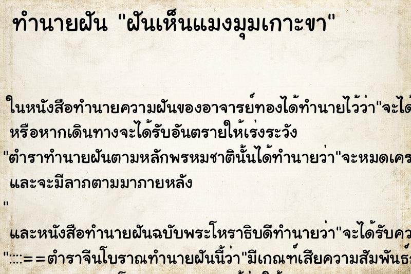 ทำนายฝัน ฝันเห็นแมงมุมเกาะขา